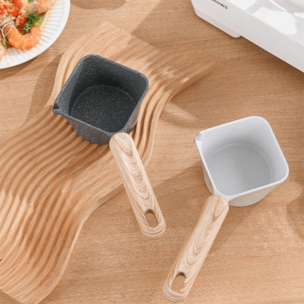 Non-stick Pouring Oil Pan Wood Handle Sauce Pan Cookware Butter Heating Pot  Porridge