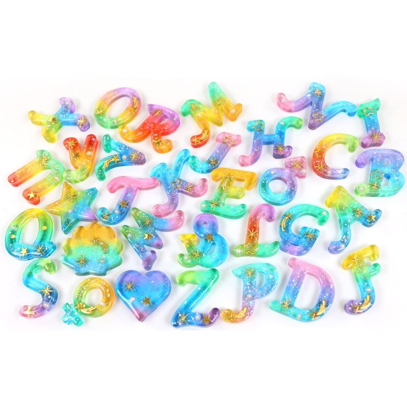 Diy Crystal Resin Drop Glue Alphabet English Word Pendant Keychain Silicone Mirror Handmade Mold Halloween Jewelry