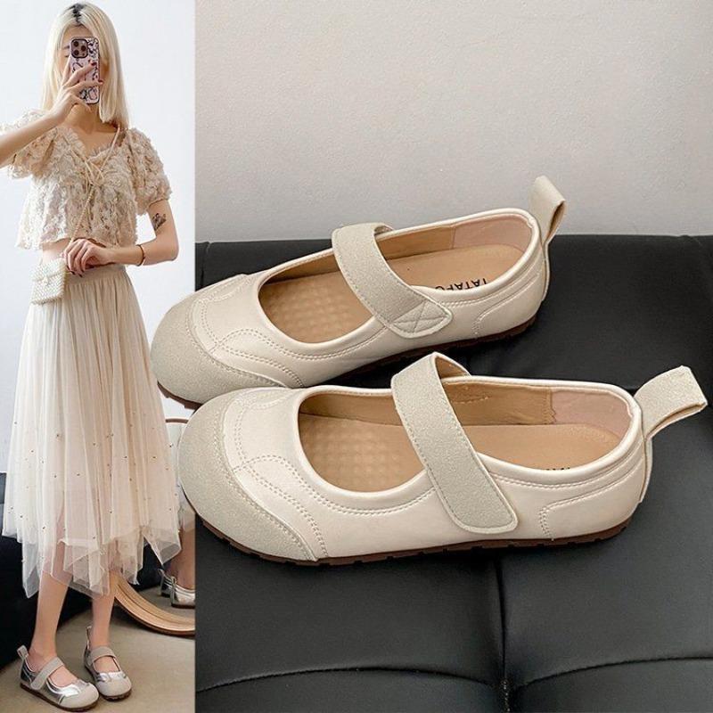 

Autumn new Mary Jane puff single shoes women s niche design sense versatile breathable flat casual ugly cute shoes 40 бежевий
