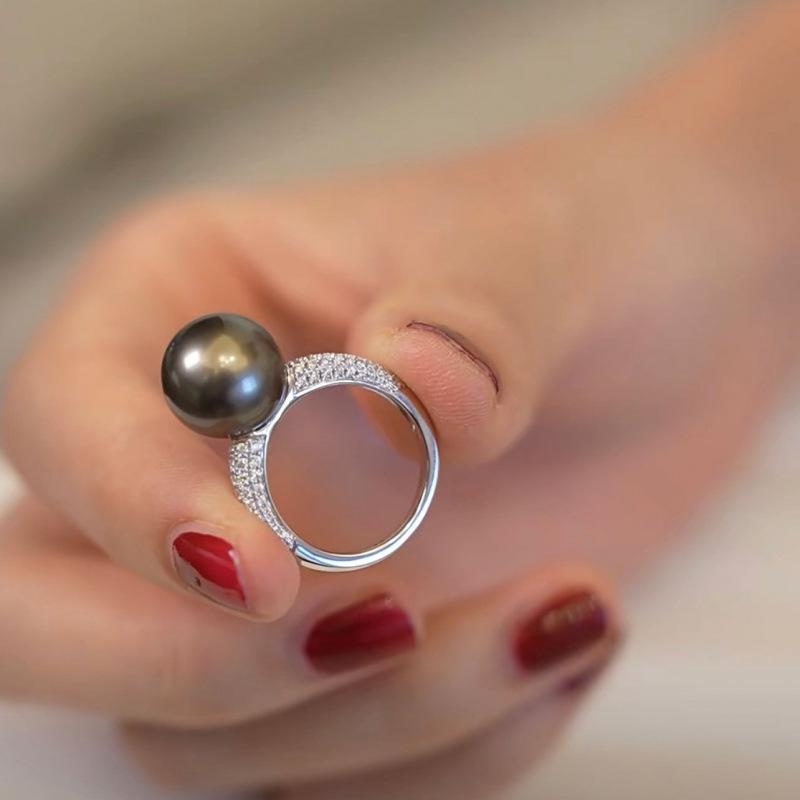 Elegant Zircon & Pearl Minimalist Open Ring - Retro, Luxury, High-End Feel Adjustable Open Size