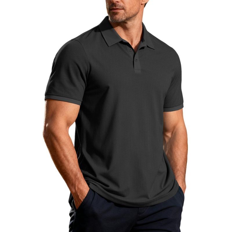 

Mens Textured Solid Color Short Sleeve Polo Shirt S чёрный