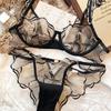 Set Intimo Ultra Sottile Francese Sexy Rete Traspirante Reggiseni Donne Estate Pizzo Lingerie Nero Tentazione Intimo Slip Set