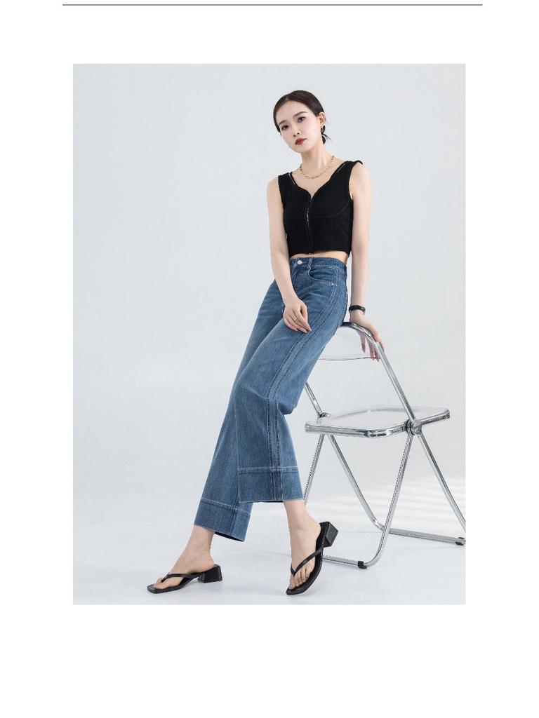 Women's High-Waisted Slim-Fit Tencel Denim Wide-Leg Jeans - 2025 Spring/Summer Style