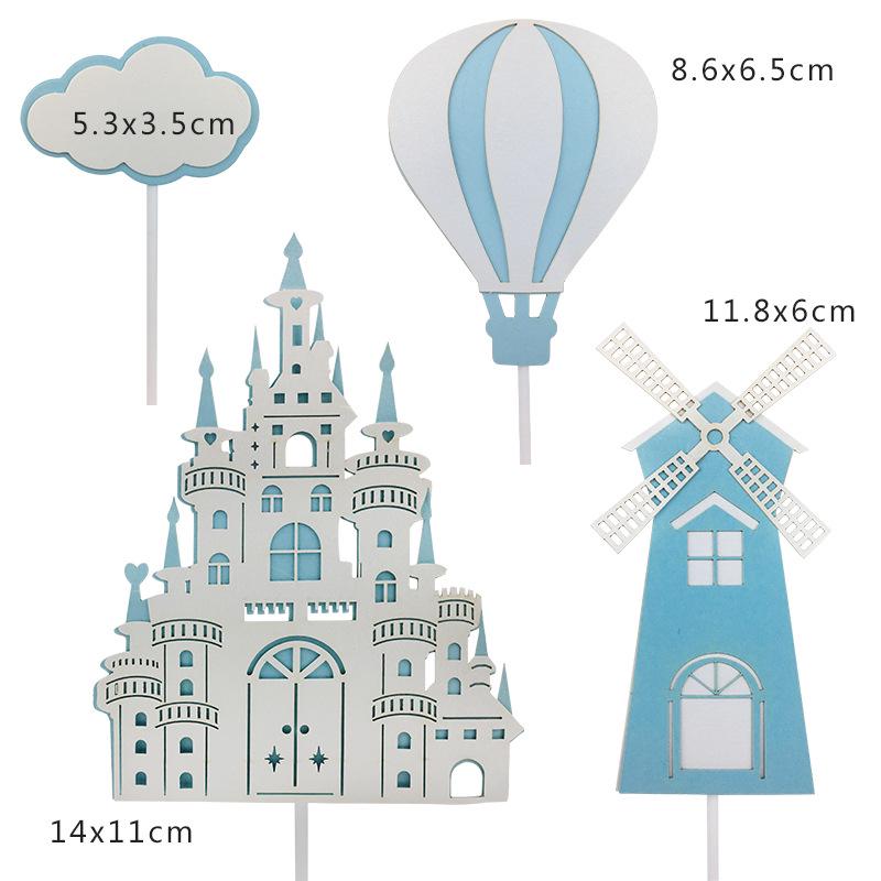 Topper per Torta Castello Mulino a Vento Palloncino per la Celebrazione del Primo Compleanno del Bambino