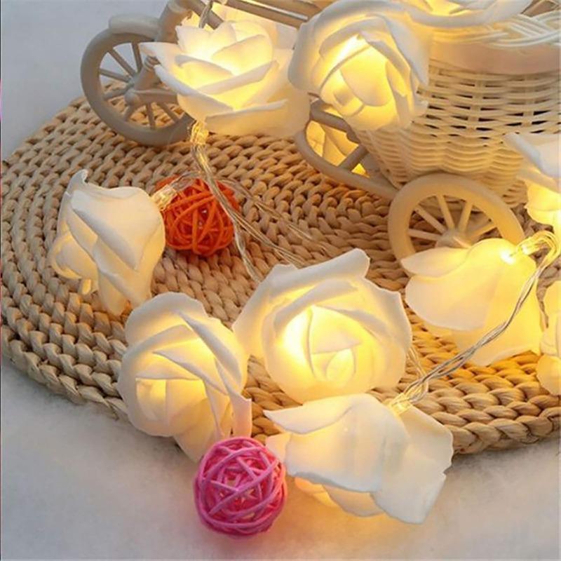 6M 40LED Rose Flower String Lights Battery Operated Foam Rose Fairy Garland Light for Home Bedroom Wedding Valentine's Day