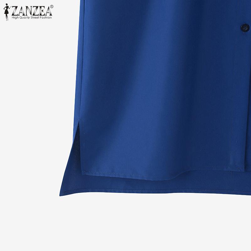 ZANZEA Vestido feminino casual gola virada para baixo manga 3/4 camisa solta