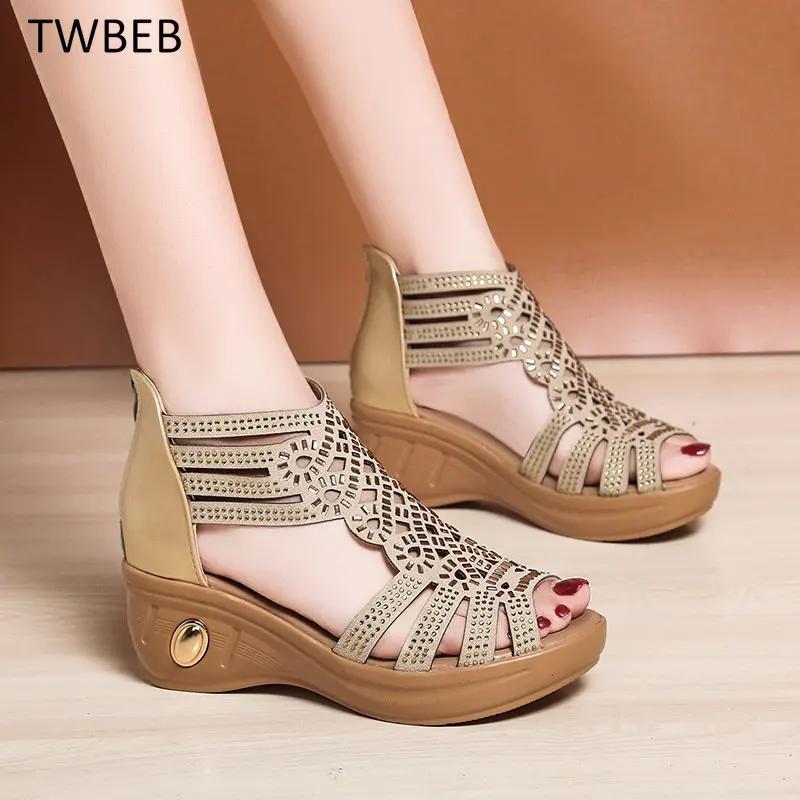 2025 New Fashion Wedge Sandals Women Summer Shoes Elegant Ladies Rome Hollow Out Sandals Female Sandalias Black Wedge Heels
