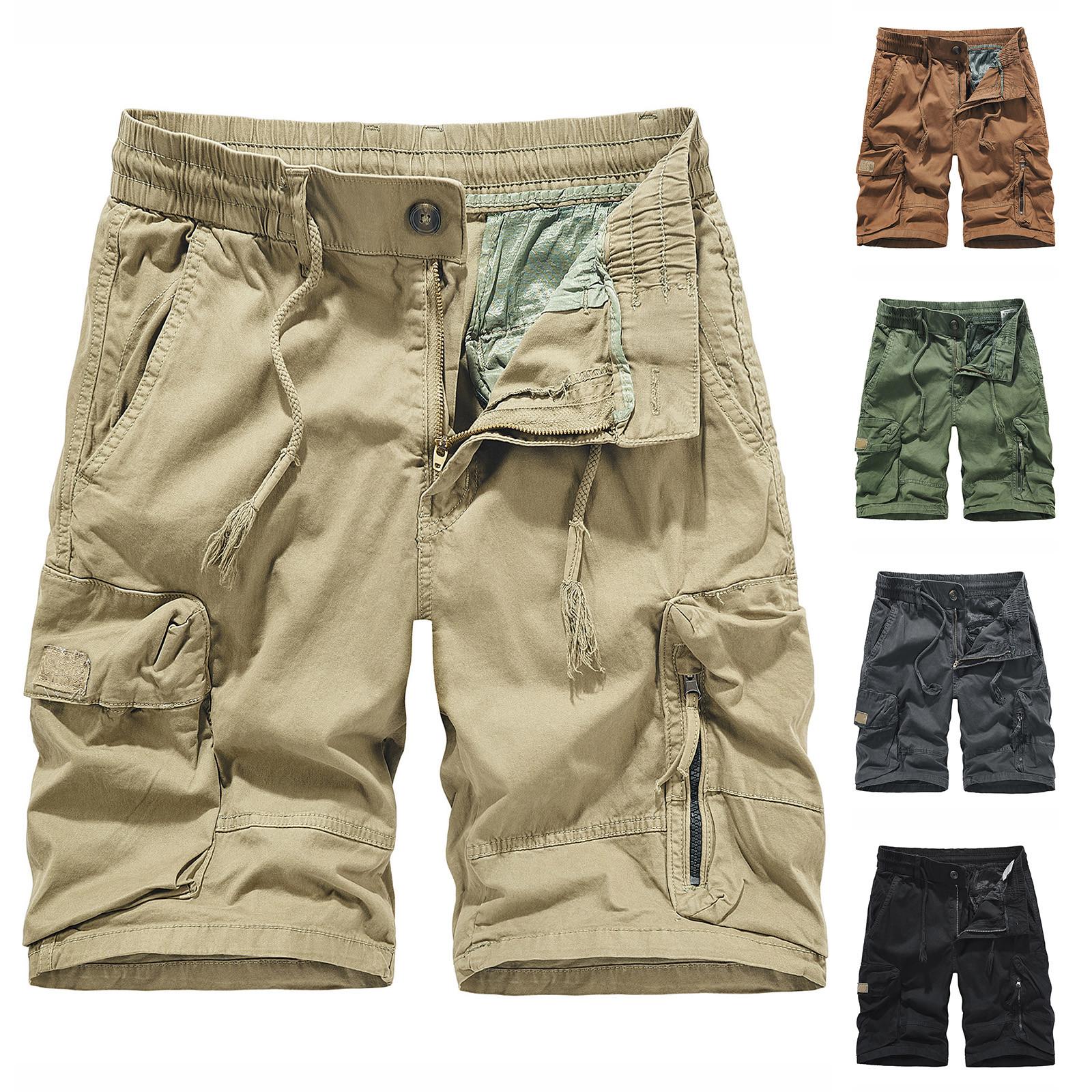 

Мужские однотонные шорты для рабочей одежды с несколькими карманами, свободные и дышащие, с регулируемым шнурком и повседневные брюки прямого кроя