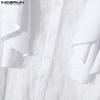 INCERUN Men Lapel Ruffled Long Sleeve Lace T-shirts Casual Patchwork Tops