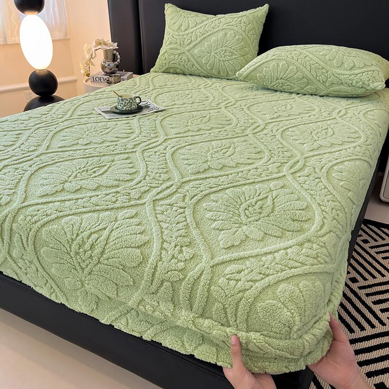

Jacquard Fitted Sheet Embossed Warm Plush Mattress Cover Anti-mites Non-slip Bedsheet Bed Cover Mattress Protective Cover 1pc 48X74CM pillowcase-2