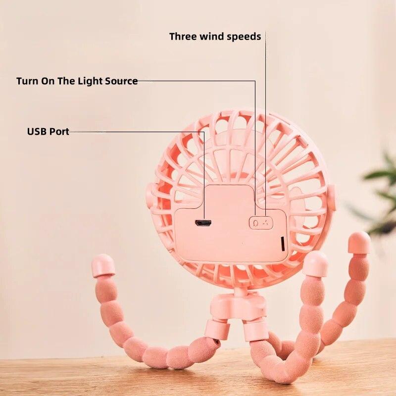 Multi Functional Student Baby Stroller Portable USB Rechargeable Lithium Battery Octopus Mini Fan