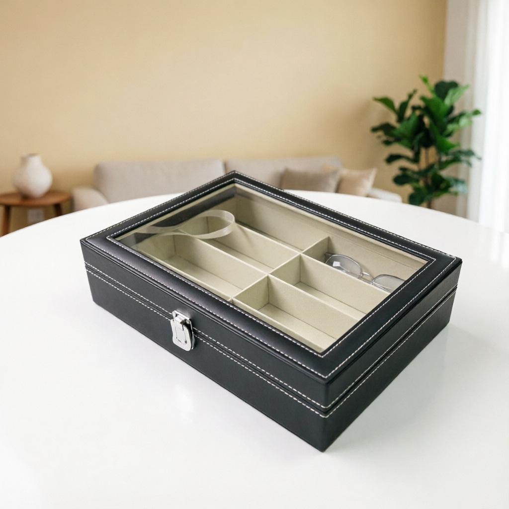 PU Leather 8-Grid Glasses Display Case, Moisture & Dust-Proof Storage for Sunglasses & Polarized Eyewear