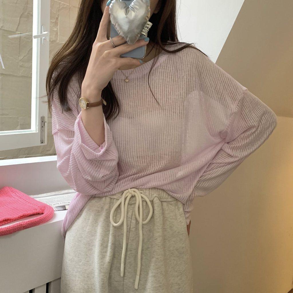 Tshirt For Girls Summer Long Sleeve Lightweight Plain Oversize With Embroidery For Casual Wear