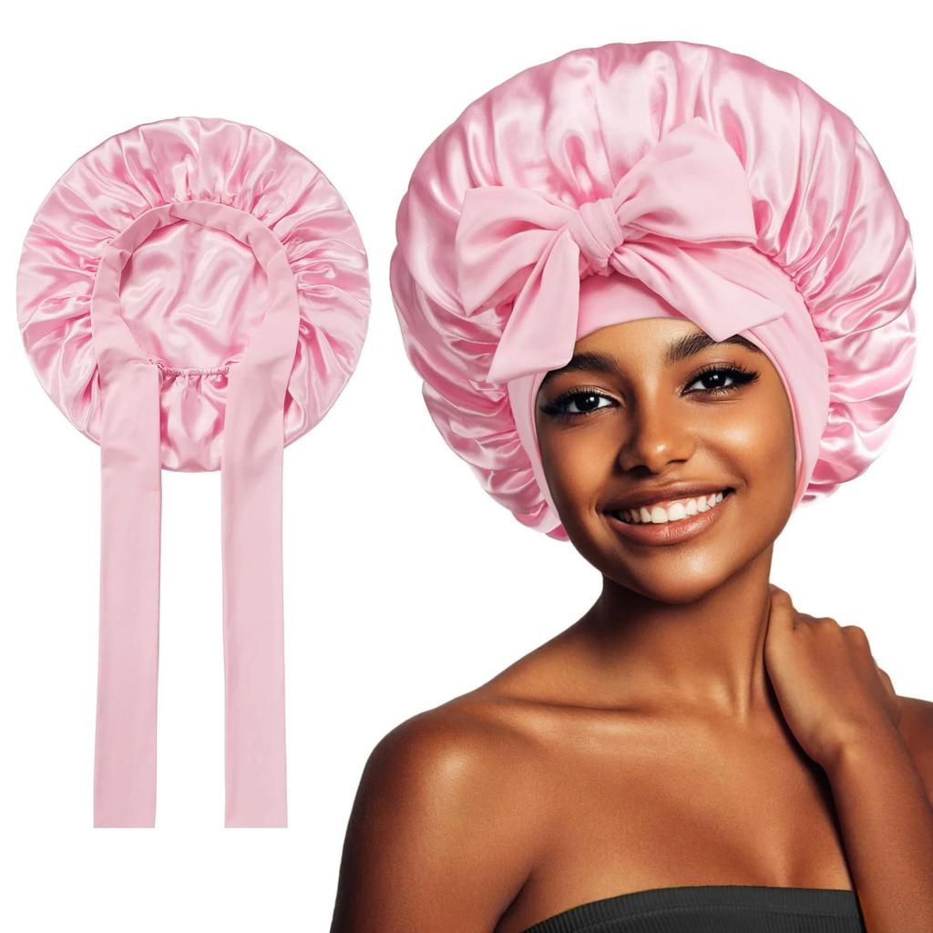 New Satin Solid Sleeping Hat With Stretchy Tie Band Elastic For Women Night Shower Cap Adjustable Hair Head Cover Bonnet Turban
