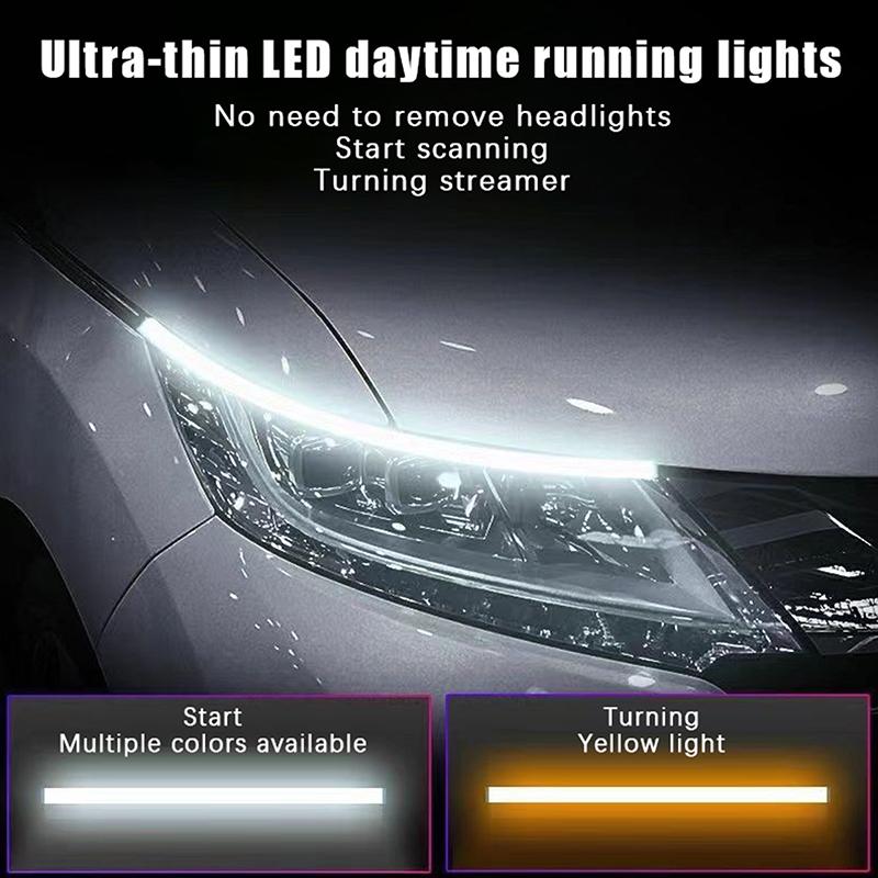 2 Pezzi 30/45/60 Cm DRL Flessibili Impermeabili per Auto Striscia LED per Fari Universali Fari Auto Segnale di Svolta Giallo Luce Flusso Freni
