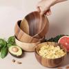 3Pcs/Set Salad Bowl Burr Free Easy To Clean Wooden Noodles Container with Spoon Fork Cutlery