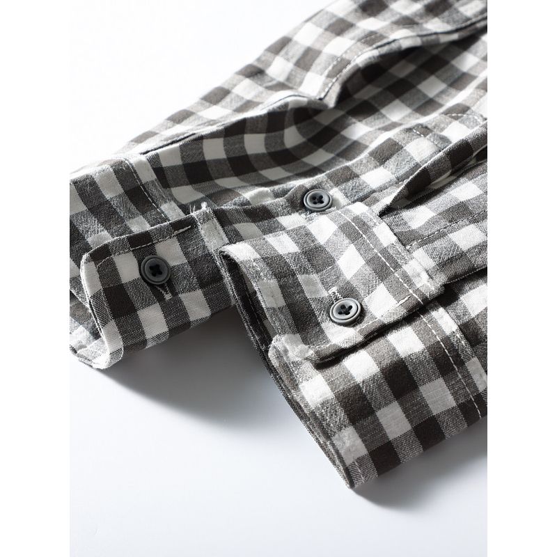 American Retro Lyocell Tencel Black and White Gingham Shirt Men Long Sleeves Spring and Autumn Export Men's Casual Shirt