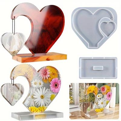 2pcs Large Heart Display Resin Silicone Casting Mold, DIY Photo Heart Shape Silicone Mold for Home Decoration Wedding Ornament Graduation Souvenir
