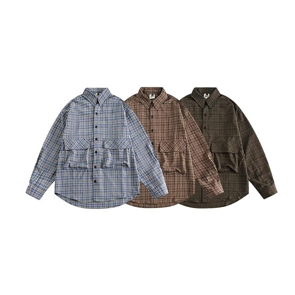Boyue Qiyue Japanese Style Plaid Long-Sleeved Shirt Trendy All-Matching and Handsome Casual Ins Workwear with Pocket Coat for Men and Women