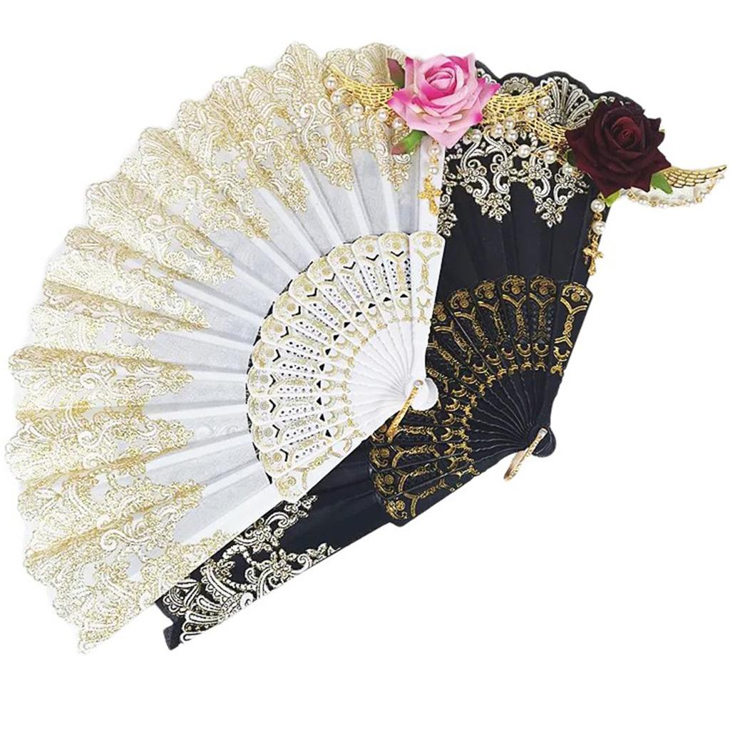 Folding Fan Gothics Lolitas Hand Fan Handheld Vintage Fan Party Decors for Women
