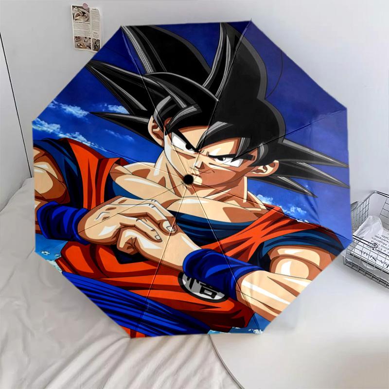 1 PC Automatic Folding Umbrella - Cute Cartoon Son Goku Pattern Portable Foldable Design With 8 Ribs Christmas Birthday Gifts