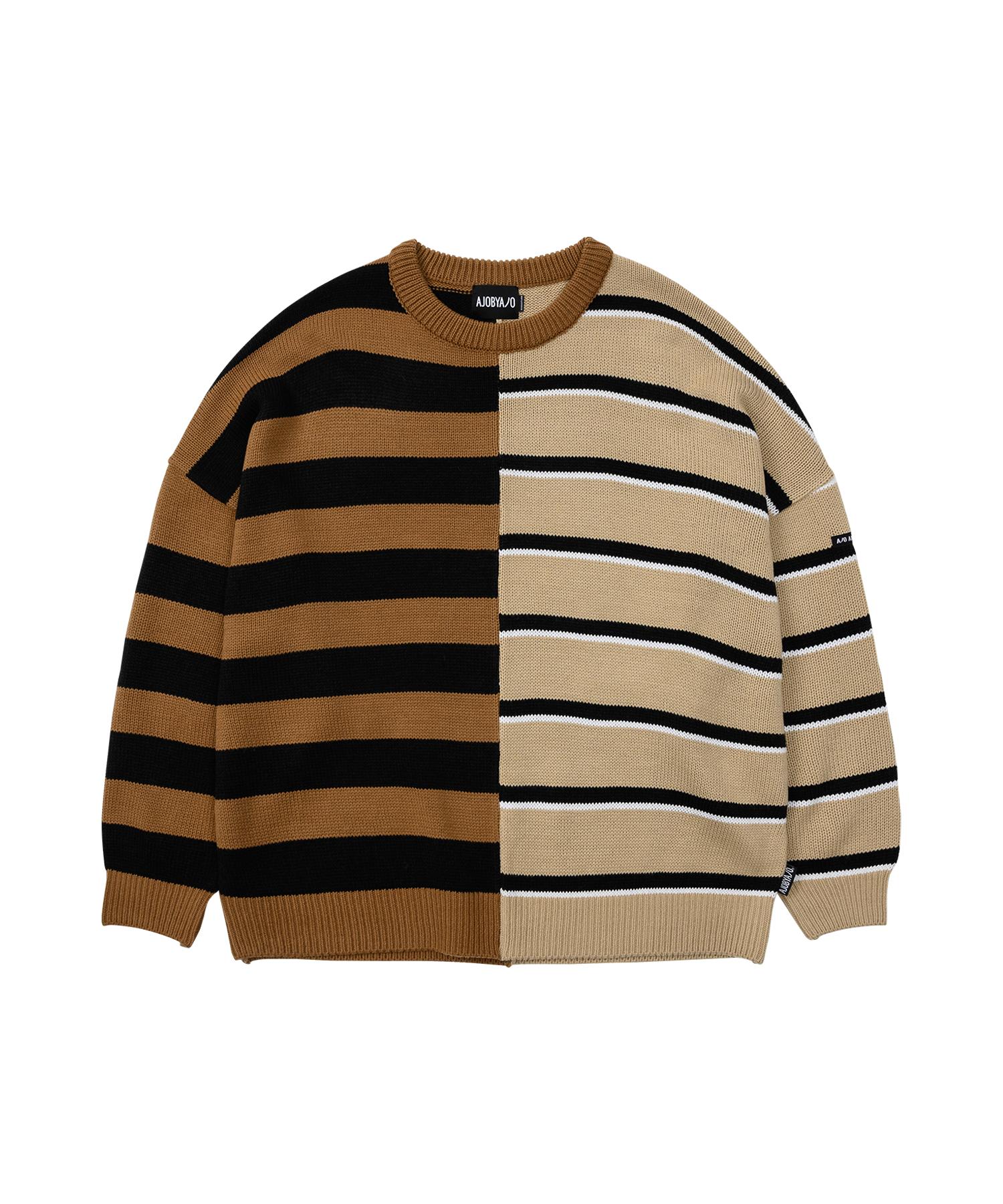 Azo By Azo Stripe Mixed Knit Sweater [Camel] Reference/Relaxed(L)