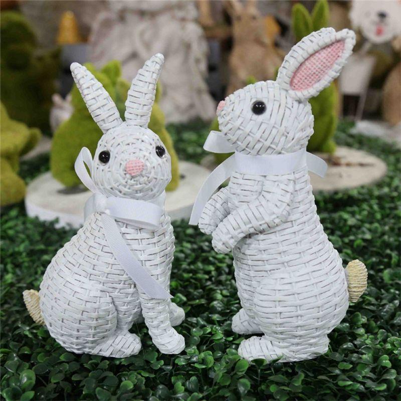 M-Modern-Simulation Bunny Figurine Festival Art Craft Ornament Easter Tabletop Decoration, Easy To Use White-B