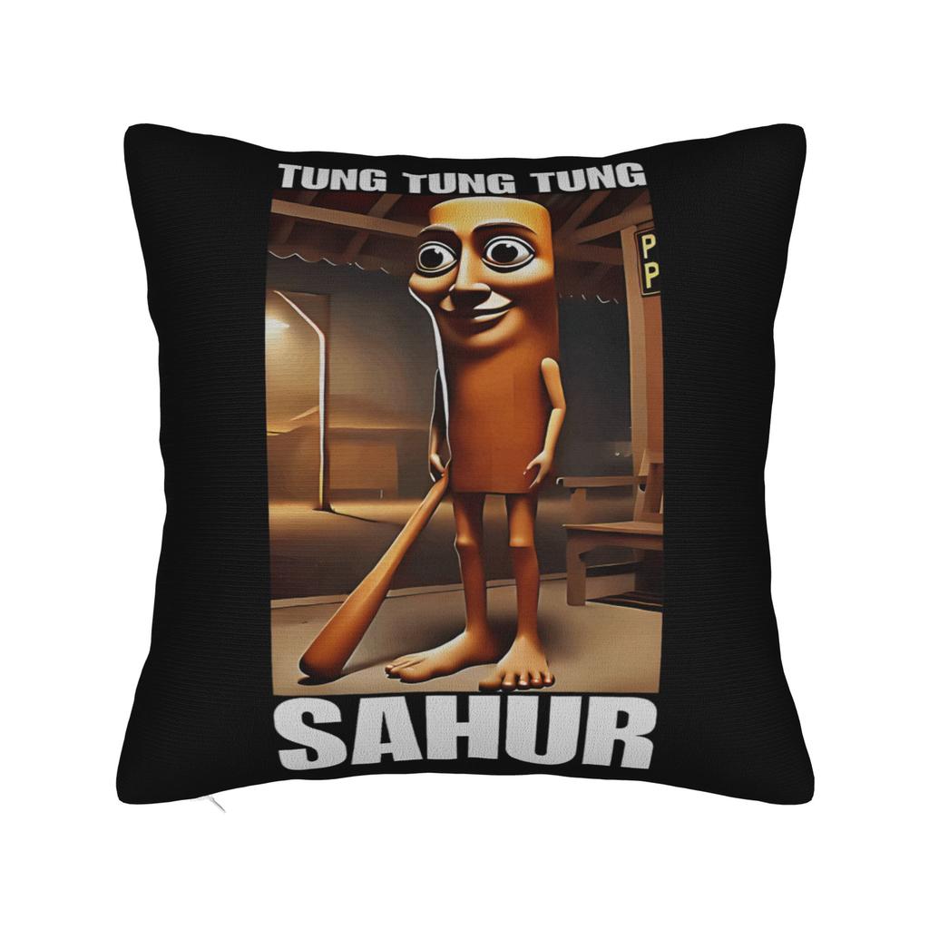 Tung Tung Tung Sahur Face Square Pillow Cases Italian Brainrot Cushion Covers Customized Decorative Pillowcase for Car 40x40cm