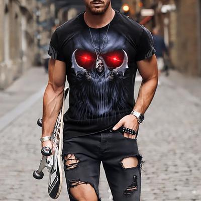 חולצה מפחידה לגברים גולגולת הדפסת תלת מימד חולצת טריקו גרפית לגברים שרוולים קצרים במידות גדולות לגברים תחפושת מוות לגברים