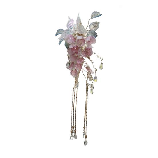 Hair Clip Butterfly Flower Wisteria Glass Hairpin Flower Beads Tassel Hair Claw Multi-functional Styling Hair Accessories