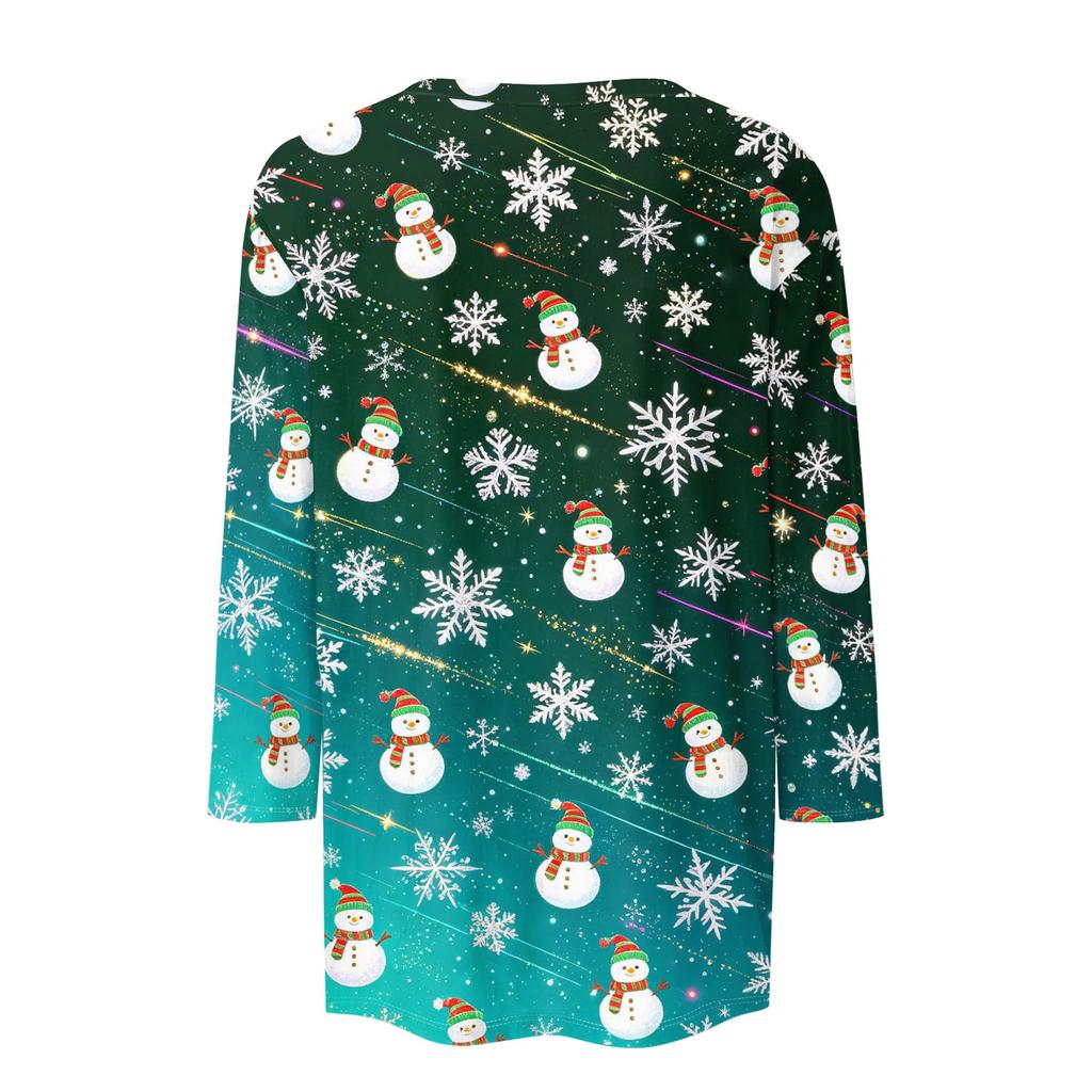 Women's Casual 3/4 Sleeve Round Neck Top with Christmas Print