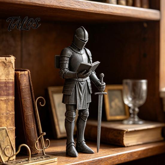 Fantasy Book Nook Figurine Medieval Knight Bookshelf Decor, Armored Bookend Statue, Gothic Library Shelf Decoration, Collectible Action Figure Castle