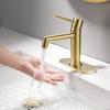 Brushed Gold Bathroom Faucet with Plastic Pop Up Drain, 6.25'' Metal Escutcheon and Supply Lines, Single Handle Stainless Basin Mixer Tap, Modern