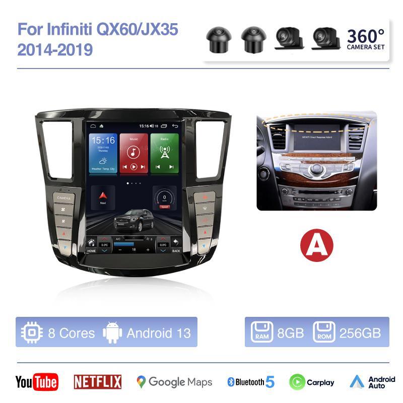 12.1" For Infiniti QX60/JX35 2014-2019 Car Smart Multimedia Video Player GPS Navigation Radio Android13 4G AUTO Stereo 360camera