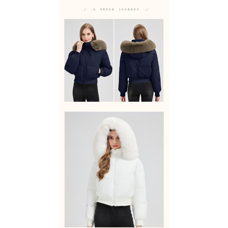 Women S Hooded Short Padded Coat With Faux Fur Collar Casual Warm Winter Jacket