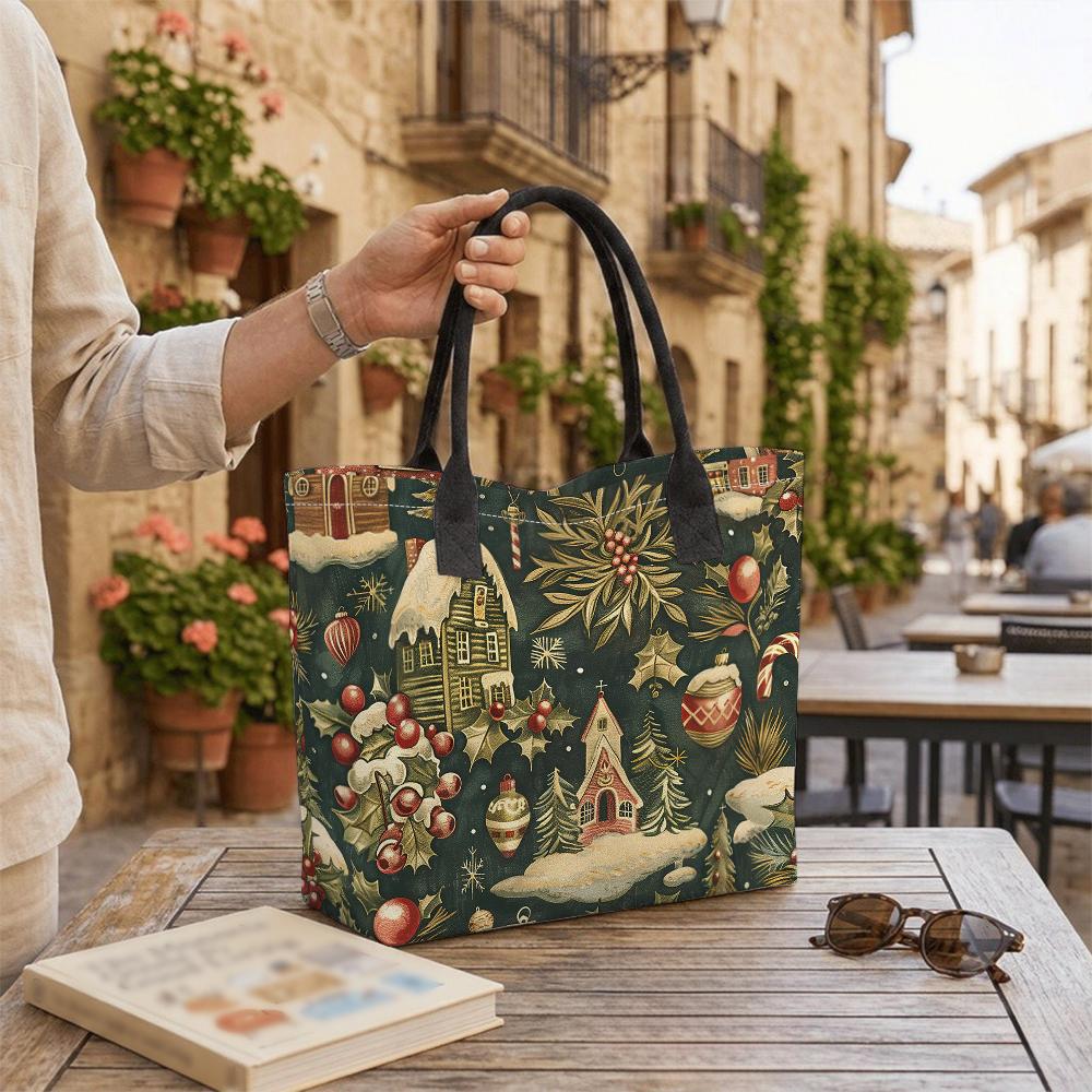 Christmas Print Large Capacity Tote Bag Vintage Stylish Casual Daily Carry Handbag