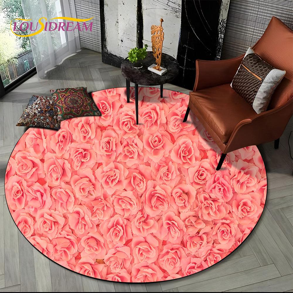 Luxuriöser Sonnenblumen 3D Rosen Nordische Gänseblümchen Runder Teppich Teppich für Wohnzimmer Schlafzimmer Sofa Dekor, Kinderbereich Teppich Rutschfeste Bodenmatte Geschenk