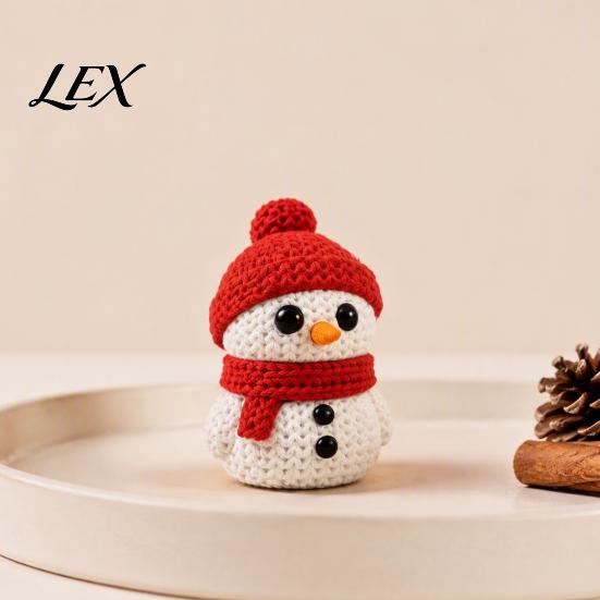 Holiday Party Supplies 3D Printed Knitted Snowman Figurine, Christmas Statue with Red Knit Seasonal Shelf Ornament Hat and Scarf, Mini Sculpture