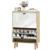 Narrow Shoe Cabinet with 2 Doors in Glossy White Adjustable Shelves Wooden Legs for 12 Pairs of Shoes