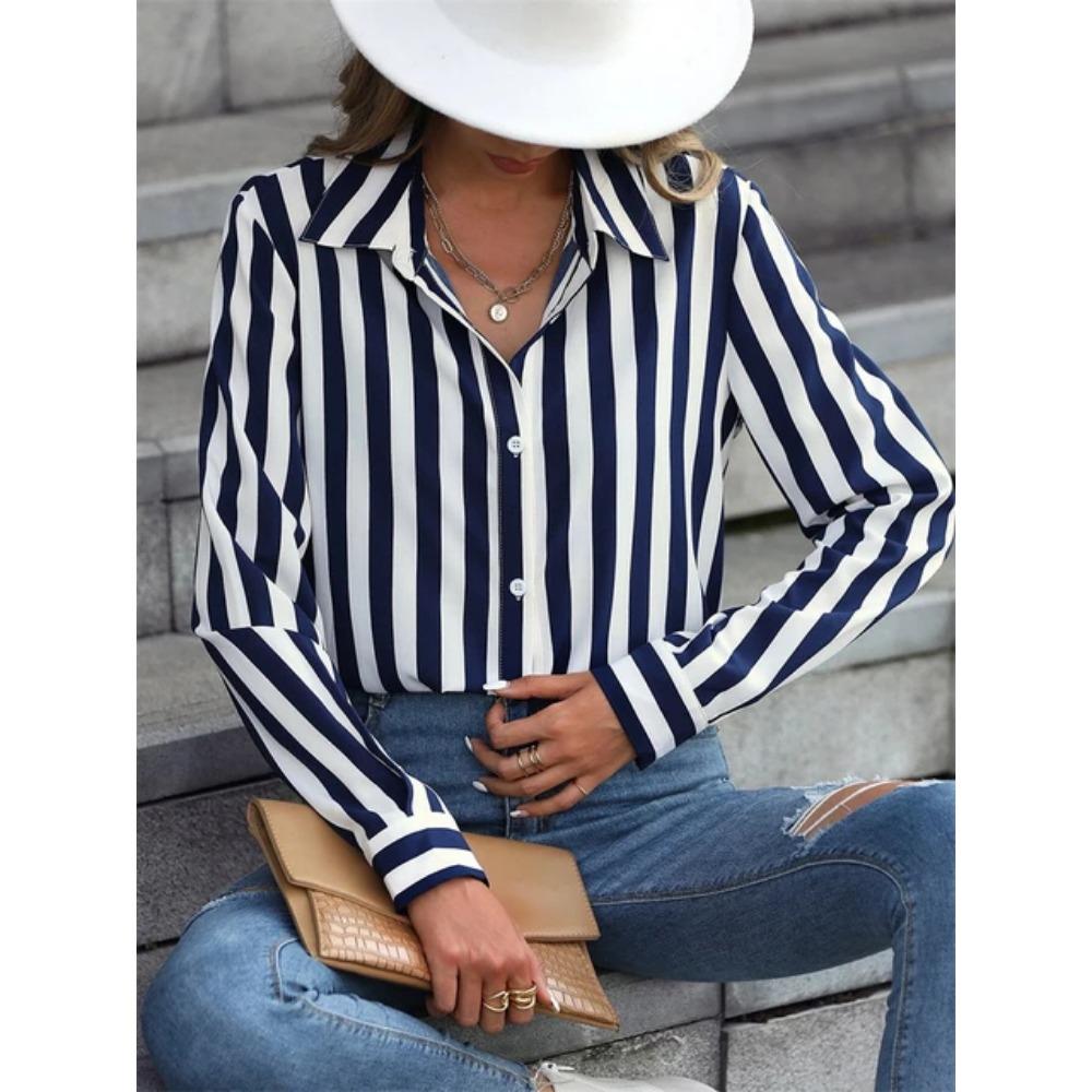 Fashion Luxury Women's Shirts Tops Texture Striped Print Women's Shirts Spring New Long Sleeve Women Business Office Shirt