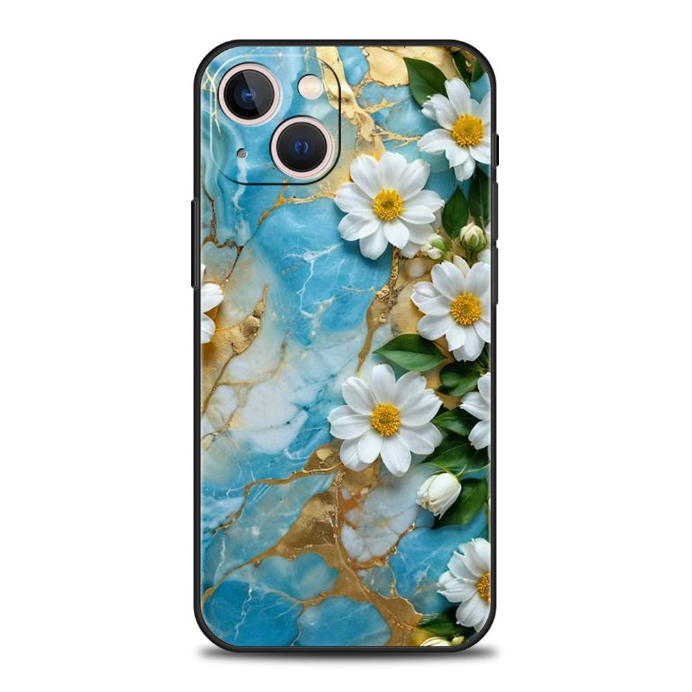 Luxury TPU Soft Phone Case For iPhone 17 Air 16E 16 11 15 14 Pro MAX 12 13 7 8 Plus X XR XS SE 2022 Cover Flower Marble