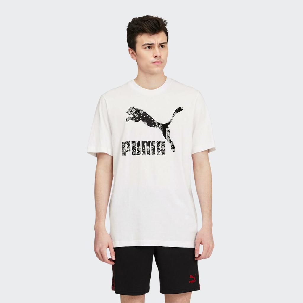 Puma Retro American Running Print Crew Neck Short Sleeve T-Shirt Men Tops White 532653-52