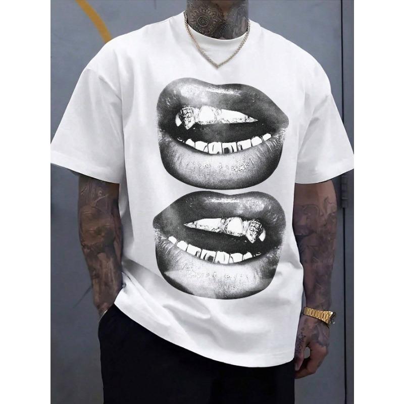 

Manfinity EMRG Белый топ в уличном стиле с полноценным черно-белым рисунком в виде рта, подойдет под летнюю мужскую футболку. S