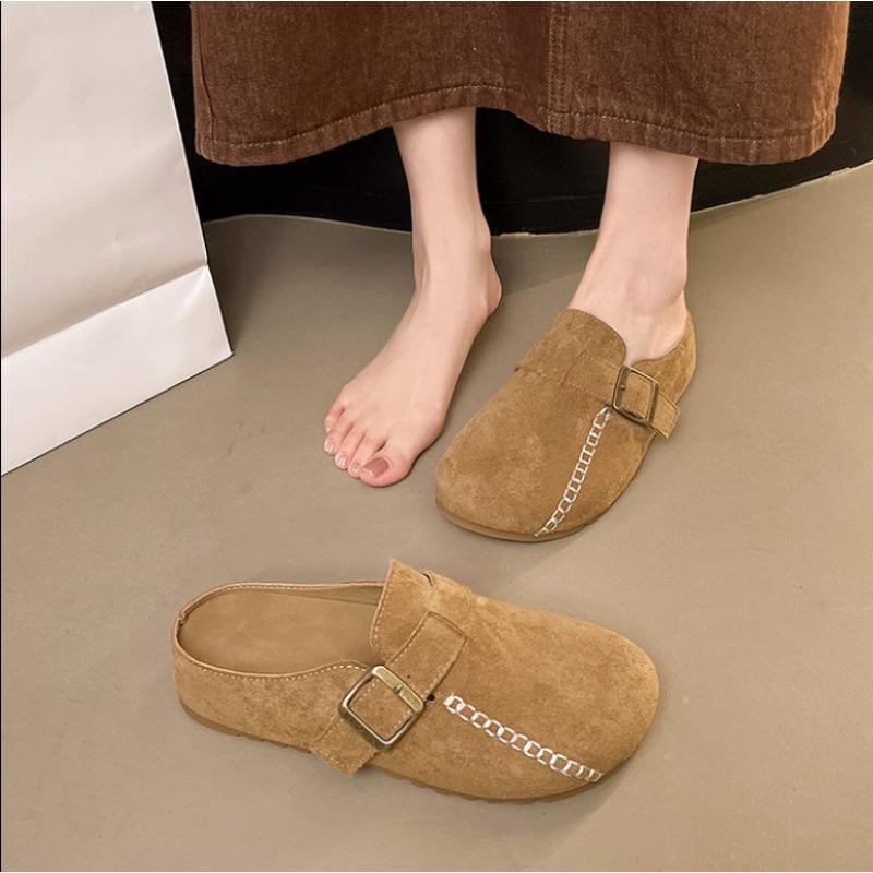 2025 Neue Echte Kinderwildleder Niedrige Absätze Geschlossene Zehe Naturleder Lässige Slipper Damen Täglicher Spaziergang