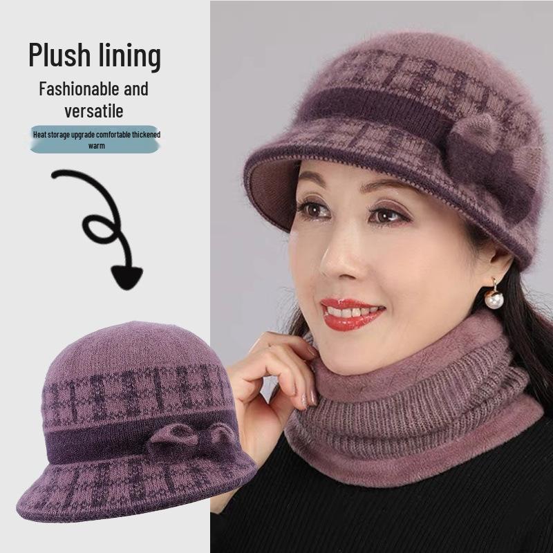 Warm Velvet Rabbit Fur Knitted Hat for Seniors - Winter