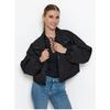 Women's Stand Collar Jacket Button Down Lantern Sleeve Elastic Cuff Pocket Solid Color Casual Coat