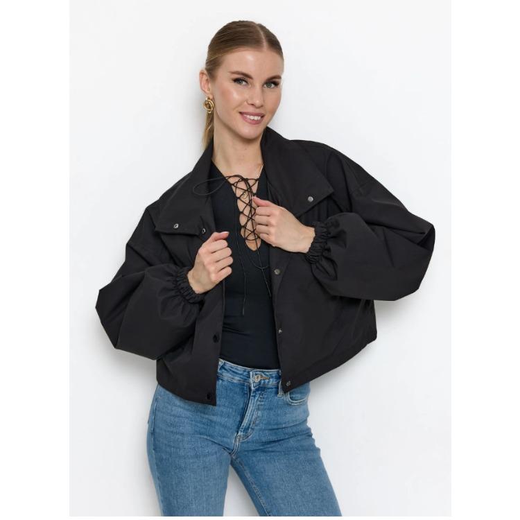 Women's Stand Collar Jacket Button Down Lantern Sleeve Elastic Cuff Pocket Solid Color Casual Coat