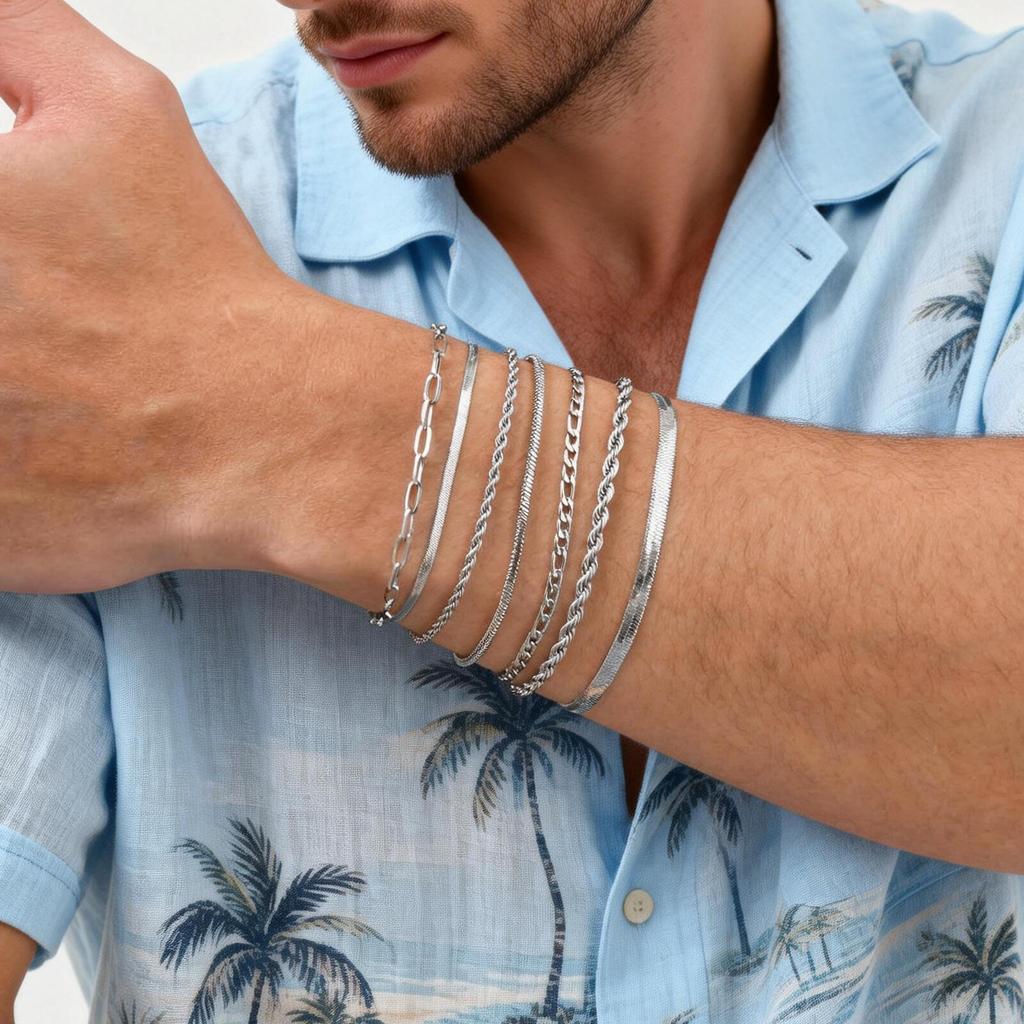 Men's Thin Chain Bracelet,Adjustable Stainless Steel Metal Chain Wristband,Classic Hip Hop Trendy Jewelry Gift for Him