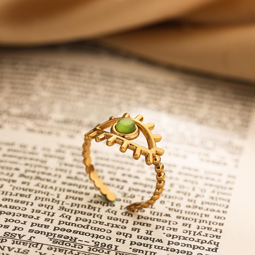 

Vintage Natural Stone Stainless Steel Rings for Women Gold Plated Hollow Wide Geometric Open Ring France Style Zircon Gifts