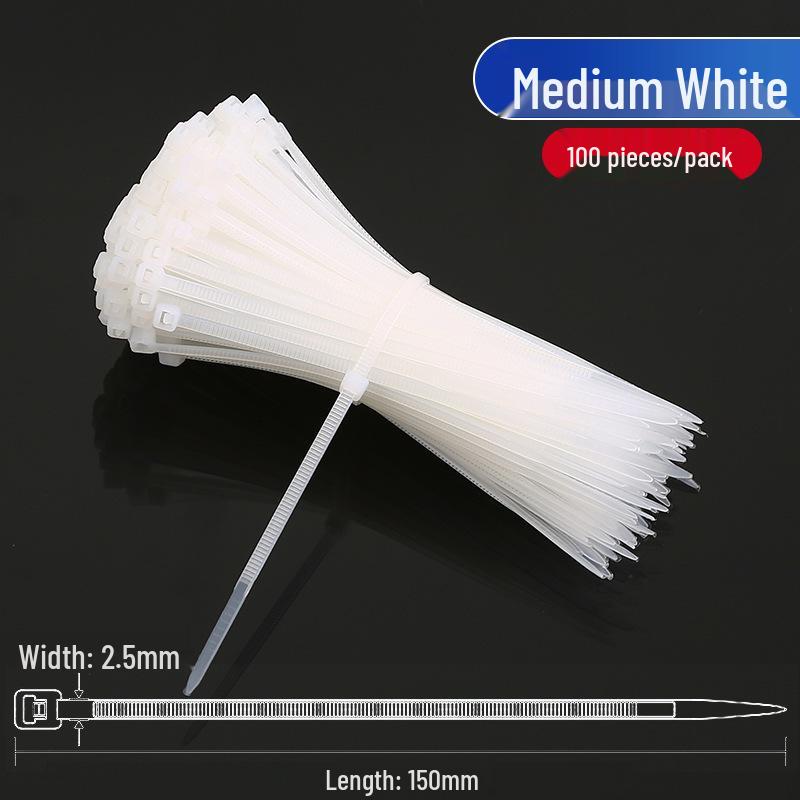 Black and White Self-Locking Nylon Cable Ties with Buckle